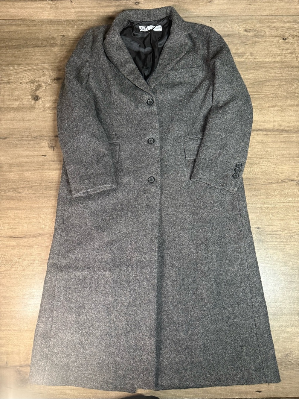 ZARA Womens XS Charcoal Gray Extra Long Tailored Overcoat Wool Coat
